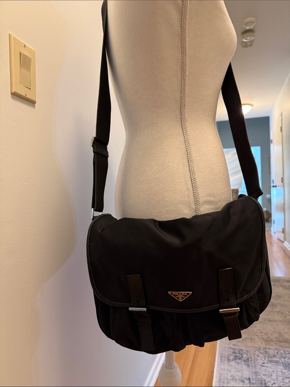 Prada Black Nylon Messenger Bag with Silver-Tone Buckles - Picture 3 of 3